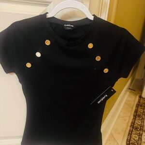 Bebe Black Short Sleeve Top with Gold Accents